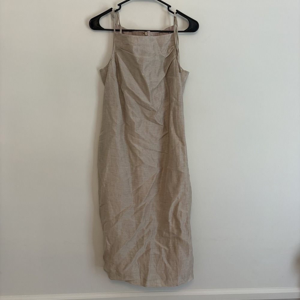 Laundry Shelli Segal Sz 12 Silk Linen Blend Sleeveless Sheath Midi Dress Luxury